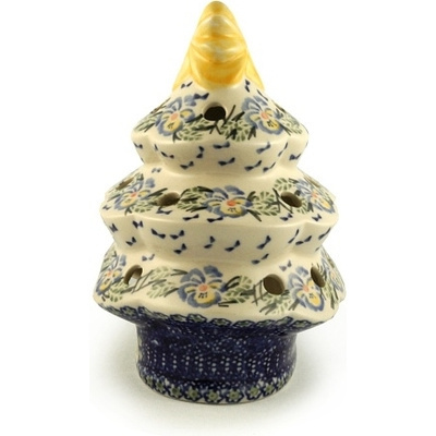 Polish Pottery Christmas Tree Candle Holder 7&quot; Blue Boutiques
