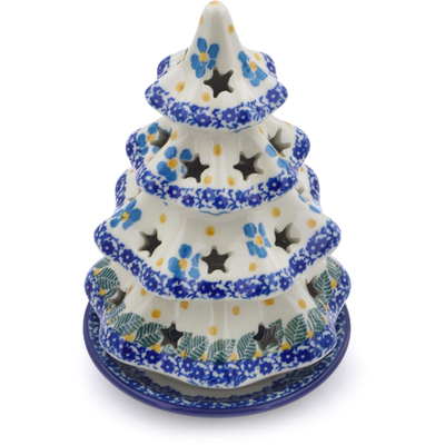 Polish Pottery Christmas Tree Candle Holder 7&quot; Blue Dreams