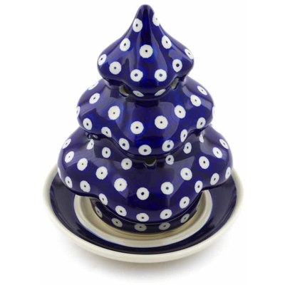 Polish Pottery Christmas Tree Candle Holder 7&quot; Blue Eyes