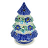Polish Pottery Christmas Tree Candle Holder 7&quot; Blue Floral Day UNIKAT