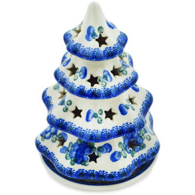 Polish Pottery Christmas Tree Candle Holder 7&quot; Blue Poppies