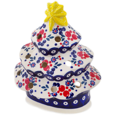 Polish Pottery Christmas Tree Candle Holder 7&quot; Burst Of Berries
