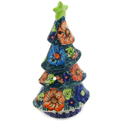 Polish Pottery Christmas Tree Candle Holder 7&quot; Butterfly Splendor