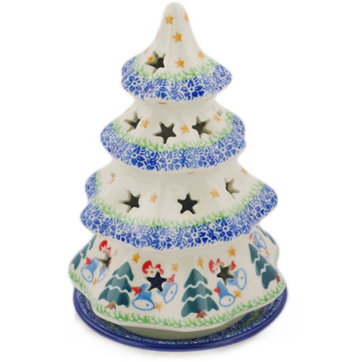 Polish Pottery Christmas Tree Candle Holder 7&quot; Christmas Bells Ring