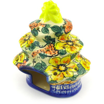Polish Pottery Christmas Tree Candle Holder 7&quot; Colorful Bouquet UNIKAT