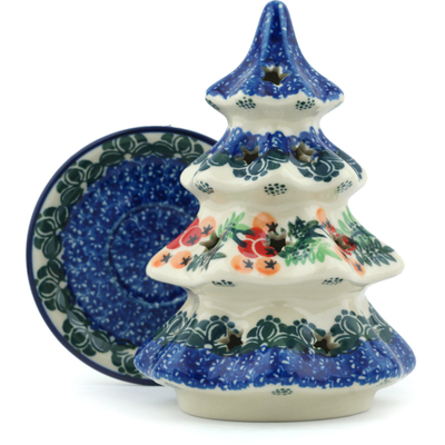 Polish Pottery Christmas Tree Candle Holder 7&quot; Currant Tomatoes