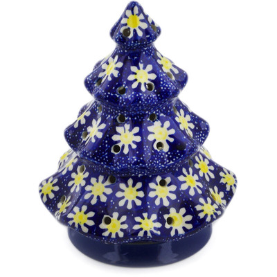 Polish Pottery Christmas Tree Candle Holder 7&quot; Daisy