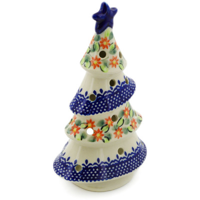 Polish Pottery Christmas Tree Candle Holder 7&quot; Elegant Garland