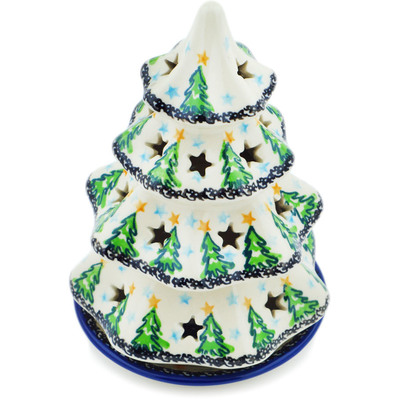 Polish Pottery Christmas Tree Candle Holder 7&quot; Ethereal Evergreen