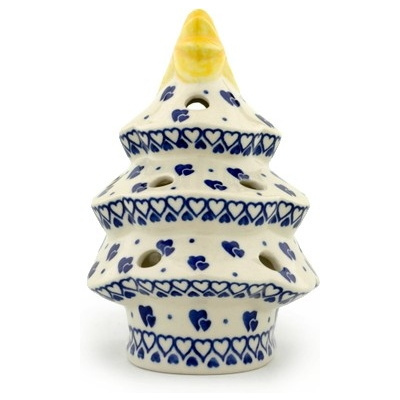 Polish Pottery Christmas Tree Candle Holder 7&quot;