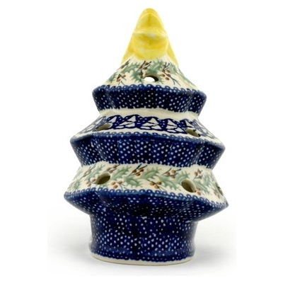 Polish Pottery Christmas Tree Candle Holder 7&quot;