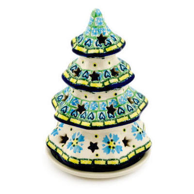 Polish Pottery Christmas Tree Candle Holder 7&quot;