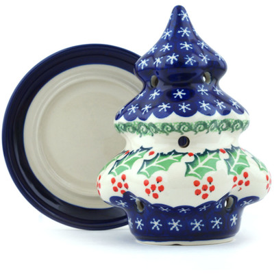 Polish Pottery Christmas Tree Candle Holder 7&quot;