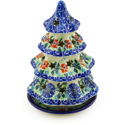 Polish Pottery Christmas Tree Candle Holder 7&quot; Irish Daisies UNIKAT