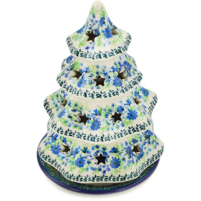 Polish Pottery Christmas Tree Candle Holder 7&quot; Lavender Meadow UNIKAT