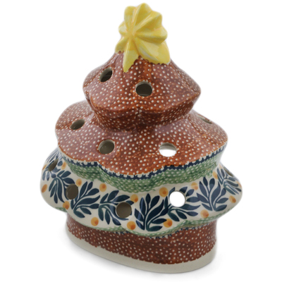 Polish Pottery Christmas Tree Candle Holder 7&quot; Lemon Tree