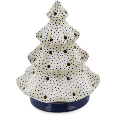 Polish Pottery Christmas Tree Candle Holder 7&quot; Misty Blue UNIKAT
