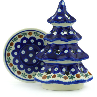 Polish Pottery Christmas Tree Candle Holder 7&quot; Mosquito