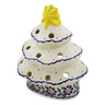 Polish Pottery Christmas Tree Candle Holder 7&quot; Orange And Blue Flower