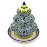 Polish Pottery Christmas Tree Candle Holder 7&quot; Peacock Bumble Bee