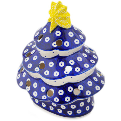 Polish Pottery Christmas Tree Candle Holder 7&quot; Peacock Eyes