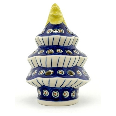 Polish Pottery Christmas Tree Candle Holder 7&quot; Peacock