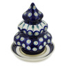 Polish Pottery Christmas Tree Candle Holder 7&quot; Peacock Leaves