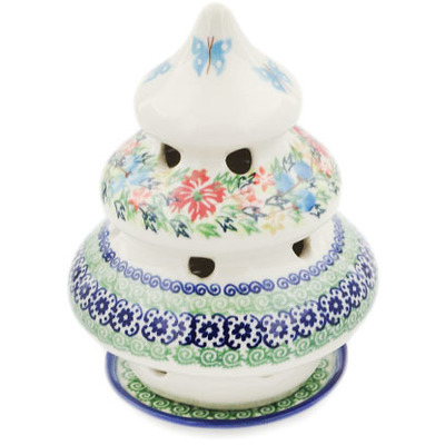 Polish Pottery Christmas Tree Candle Holder 7&quot; Ring Of Flowers UNIKAT