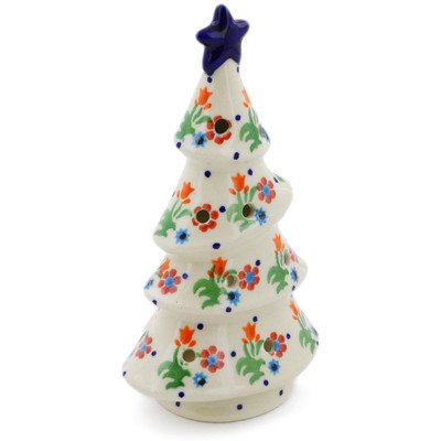 Polish Pottery Christmas Tree Candle Holder 7&quot; Spring Flowers