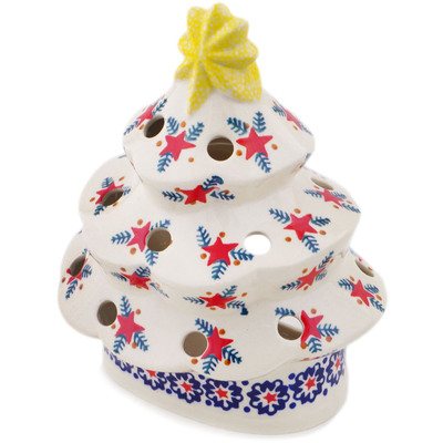 Polish Pottery Christmas Tree Candle Holder 7&quot; Starry Wreath
