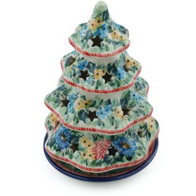 Polish Pottery Christmas Tree Candle Holder 7&quot; Sweet Sentimental UNIKAT