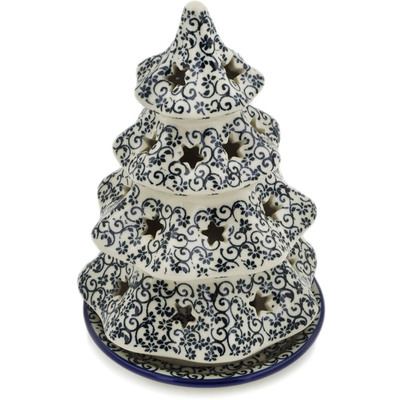Polish Pottery Christmas Tree Candle Holder 7&quot; Swirling Vine