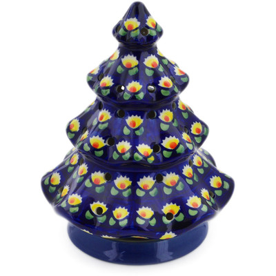 Polish Pottery Christmas Tree Candle Holder 7&quot; Waterlily