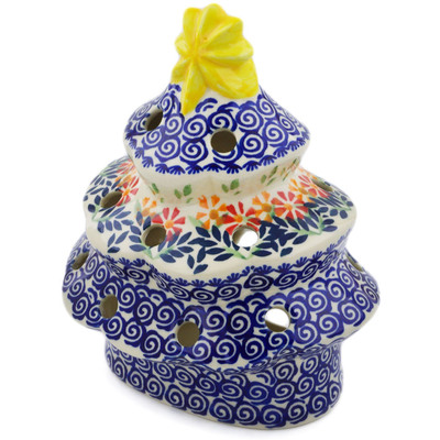 Polish Pottery Christmas Tree Candle Holder 7&quot; Wave Of Flowers