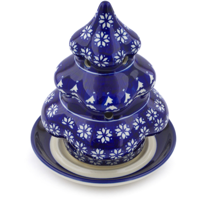 Polish Pottery Christmas Tree Candle Holder 7&quot; Winter Night