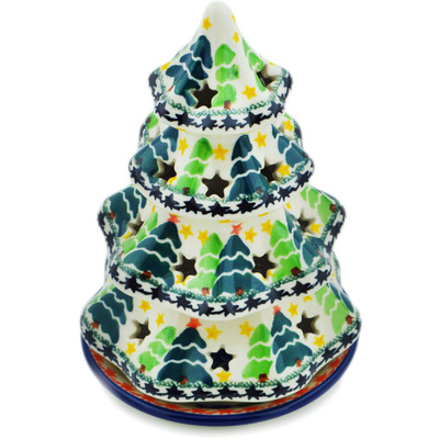 Polish Pottery Christmas Tree Candle Holder 7&quot; Winter Tree