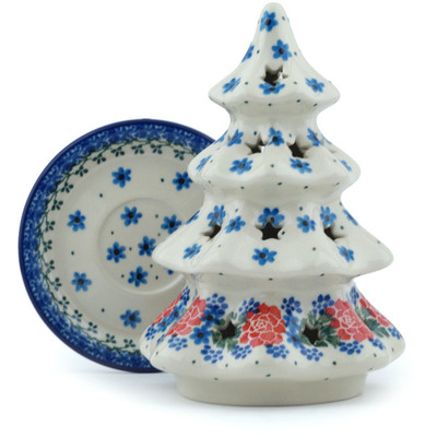 Polish Pottery Christmas Tree Candle Holder 7&quot; Winter Wreath