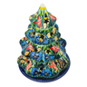 Polish Pottery Christmas Tree Candle Holder 7&quot; Yellow Butterfly Pond UNIKAT