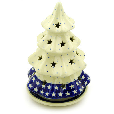 Polish Pottery Christmas Tree Candle Holder 8&quot; American Stars