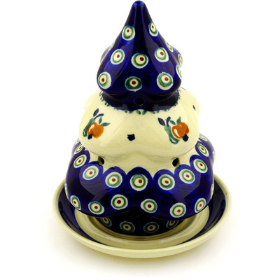 Polish Pottery Christmas Tree Candle Holder 8&quot; Apple Pears