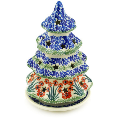 Polish Pottery Christmas Tree Candle Holder 8&quot; April Showers
