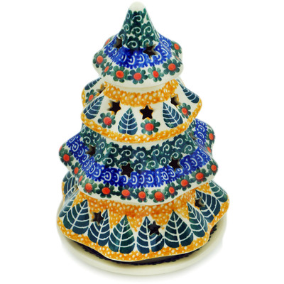 Polish Pottery Christmas Tree Candle Holder 8&quot; Autumn Leaves