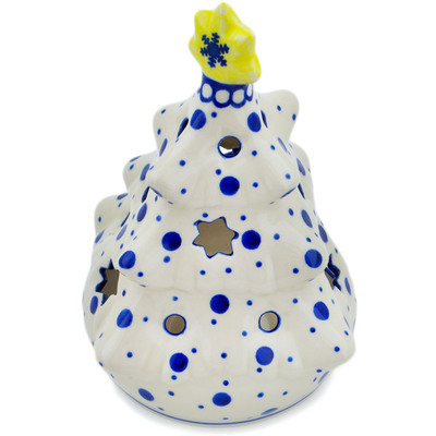 Polish Pottery Christmas Tree Candle Holder 8&quot; Azure Polka