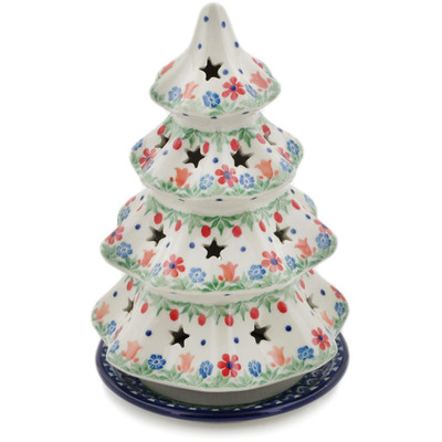 Polish Pottery Christmas Tree Candle Holder 8&quot; Babcia's Garden