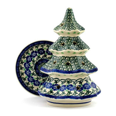 Polish Pottery Christmas Tree Candle Holder 8&quot; Bayou Song