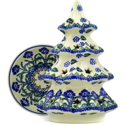 Polish Pottery Christmas Tree Candle Holder 8&quot; Blackberries