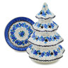 Polish Pottery Christmas Tree Candle Holder 8&quot; Blue Bud Sea