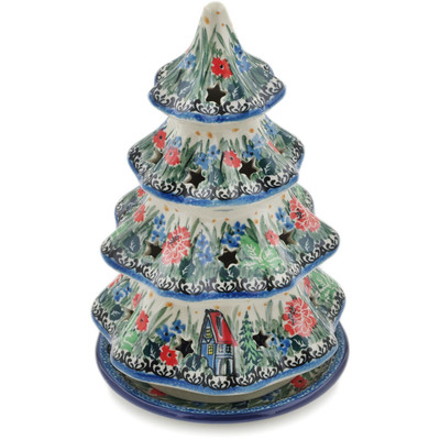 Polish Pottery Christmas Tree Candle Holder 8&quot; Blue Escape UNIKAT