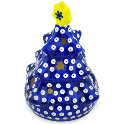 Polish Pottery Christmas Tree Candle Holder 8&quot; Blue Eyes