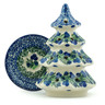 Polish Pottery Christmas Tree Candle Holder 8&quot; Blueberry Fields Forever